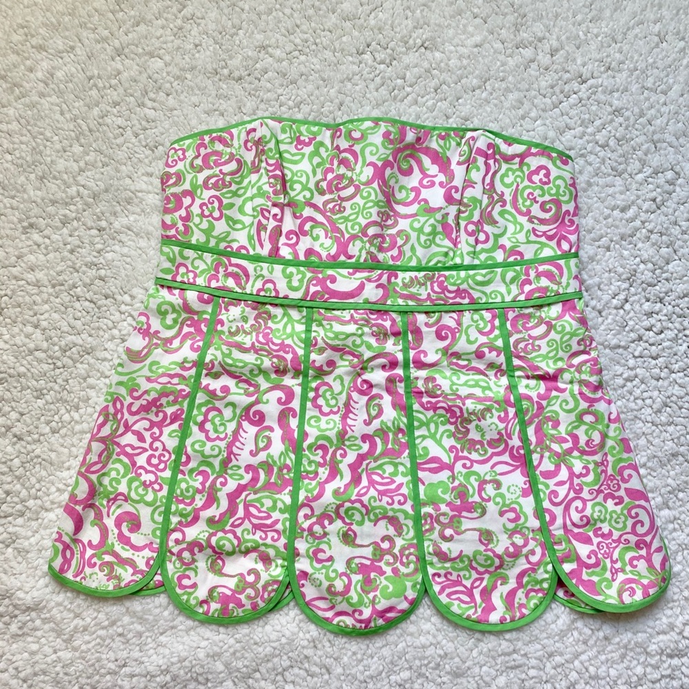 Lilly Pulitzer pink and green strapless top Size 4